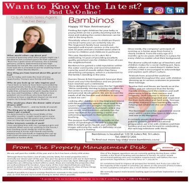 Bambinos Celebrating 10 Years Anniversary – Article by Anne Duncan