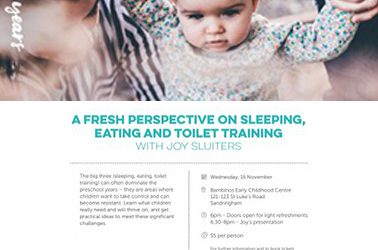 Upcoming Event 15th Nov 17 – A FRESH PERSPECTIVE ON SLEEPING, EATING AND TOILET TRAINING WITH JOY SLUITERS